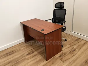 Brown Mahogany Office Desk With Ergonomic Chair