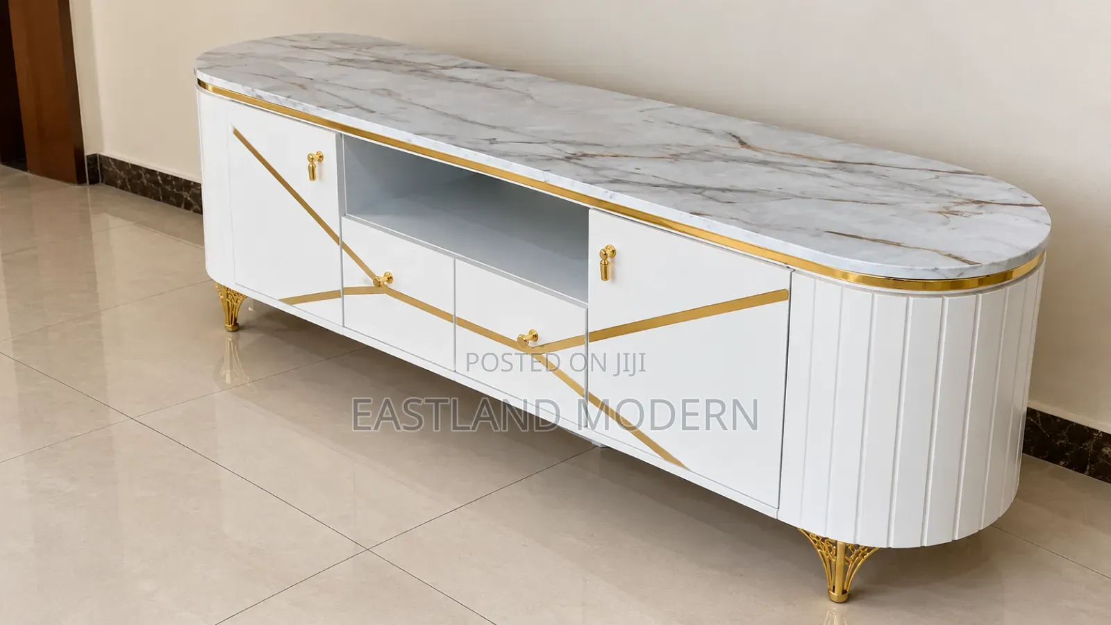 White and Gold Modern TV Stand