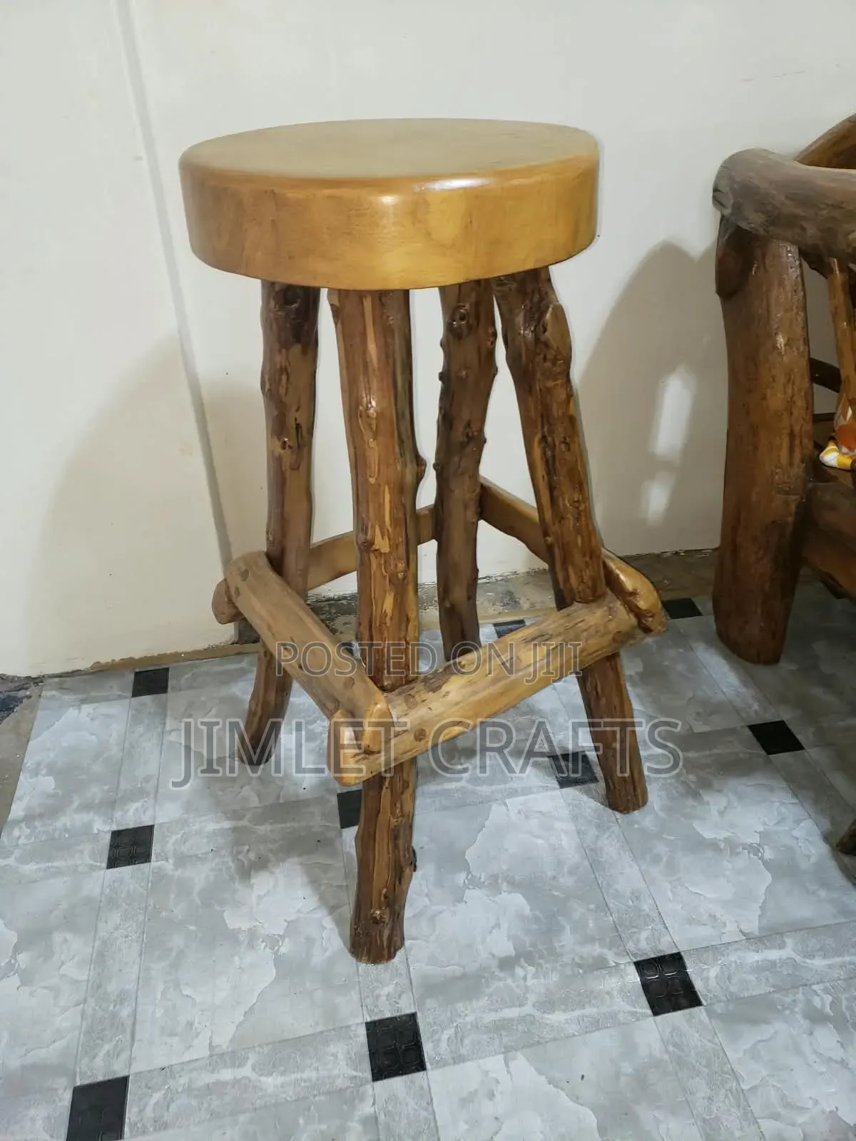Rustic Natural Wood Long Bar Stools