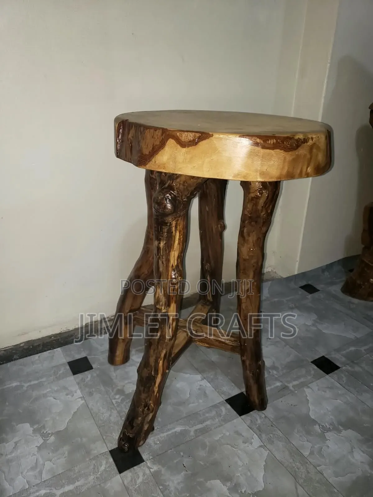 Rustic Natural Wood Long Bar Stools