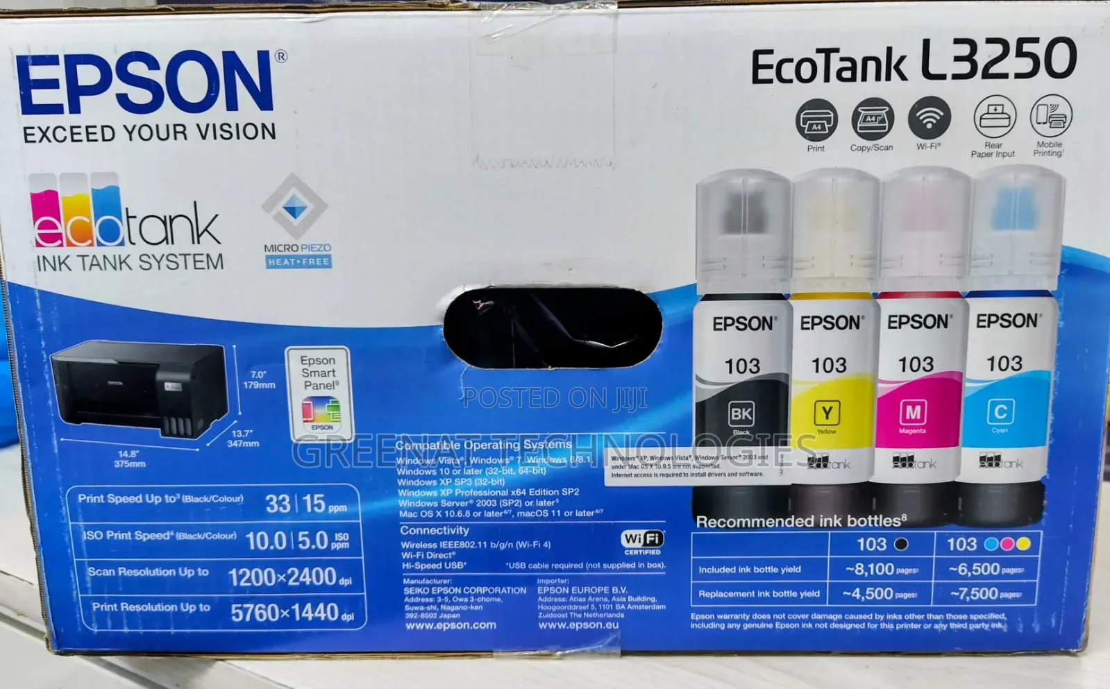Epson EcoTank L3250 Wireless All-in-One Printer Print Copy Scan