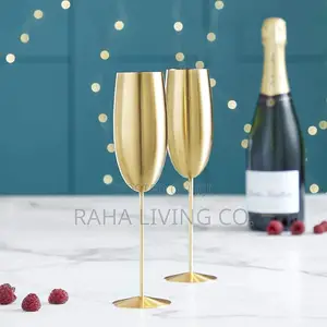 2pc Gold Stainless Steel Wine Glass Set | 270ml | Champagne Flutes