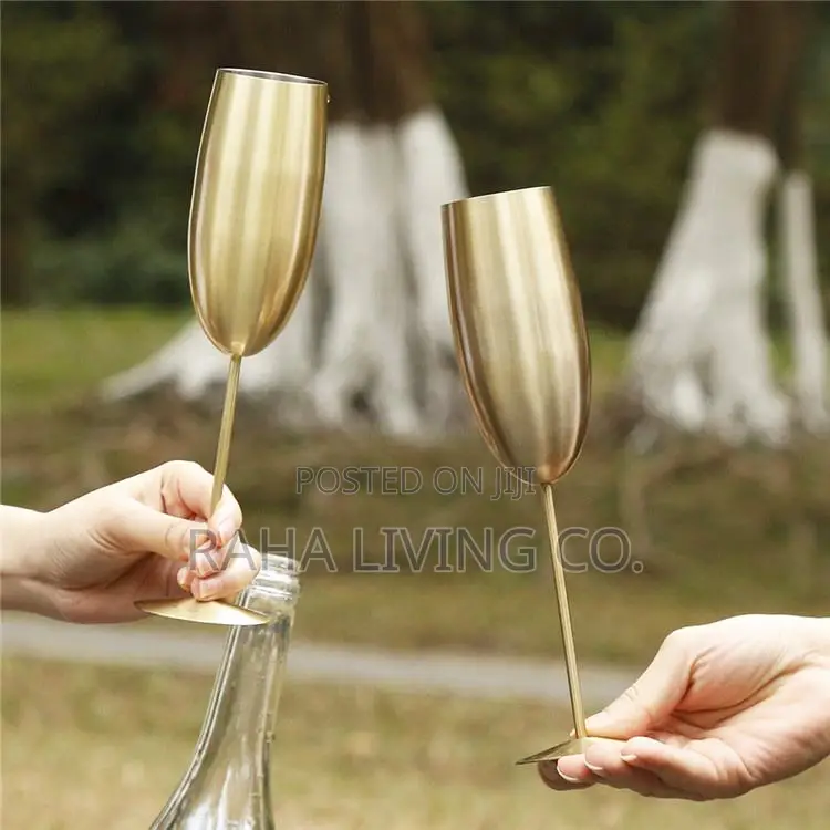 2pc Gold Stainless Steel Wine Glass Set | 270ml | Champagne Flutes