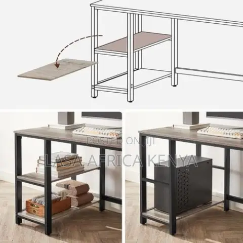 LASA Modern Study Desk With Shelves - Greige - Black | LASA