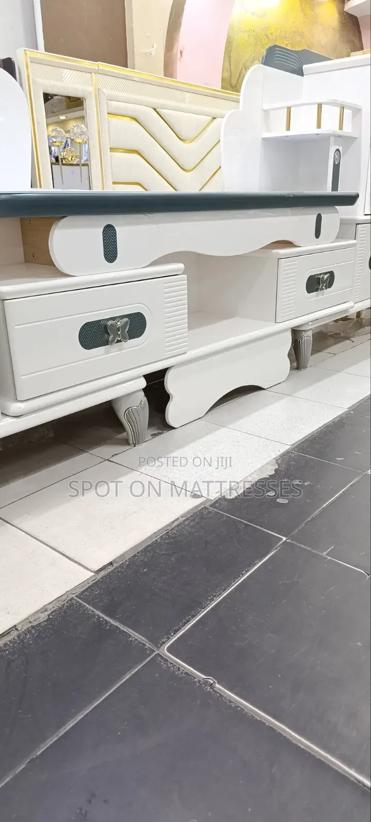 Exquisite Top-Tier TV Stand With Side Units and Butterfly Deco Drawers