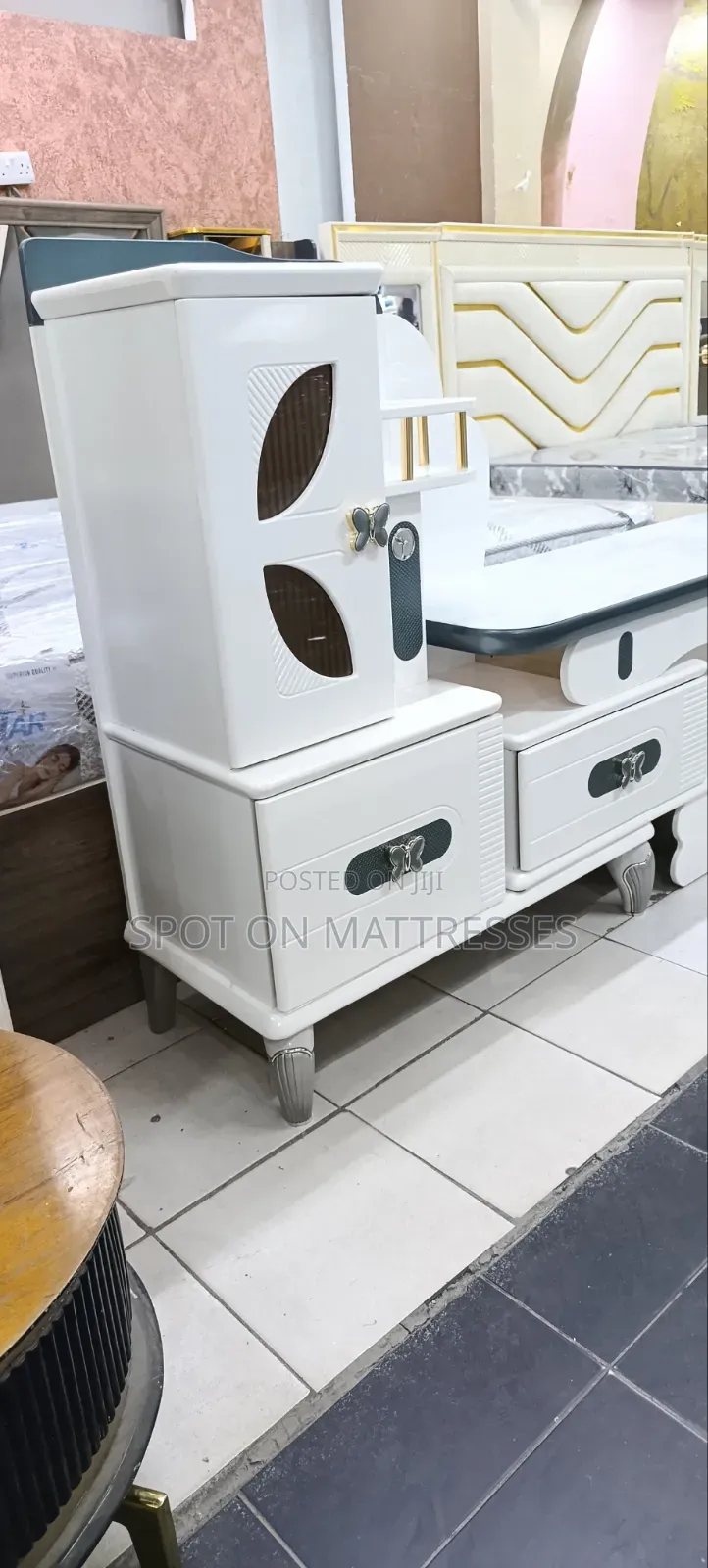 Exquisite Top-Tier TV Stand With Side Units and Butterfly Deco Drawers