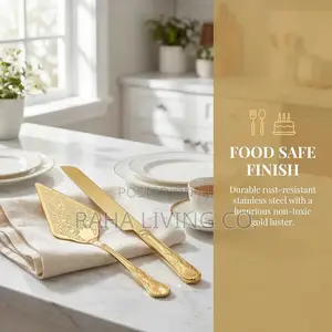 Gold Stainless Steel Cake Server Set | Knife 34cm | Server 29cm