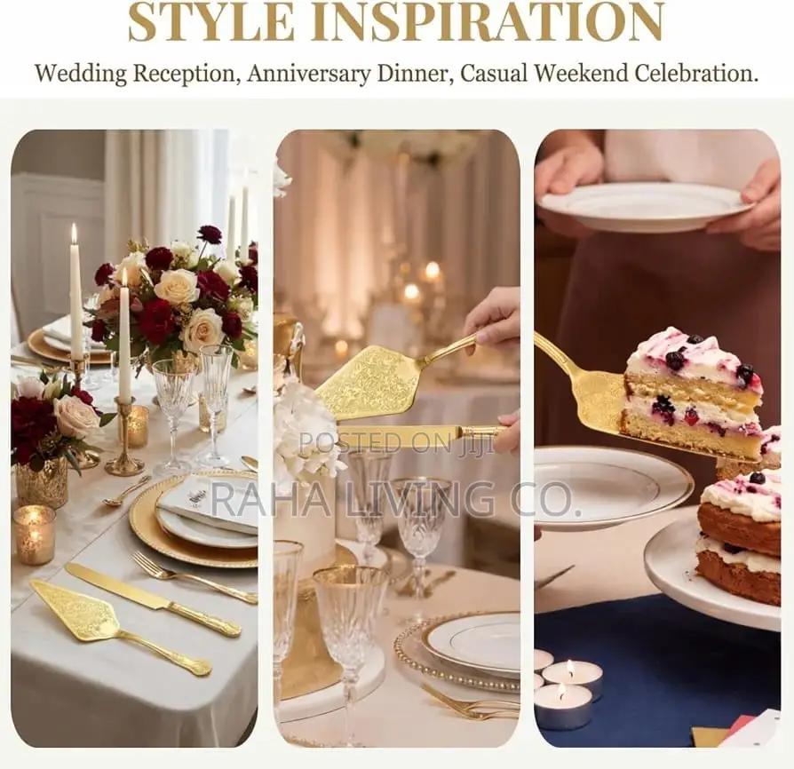 Gold Stainless Steel Cake Server Set | Knife 34cm | Server 29cm