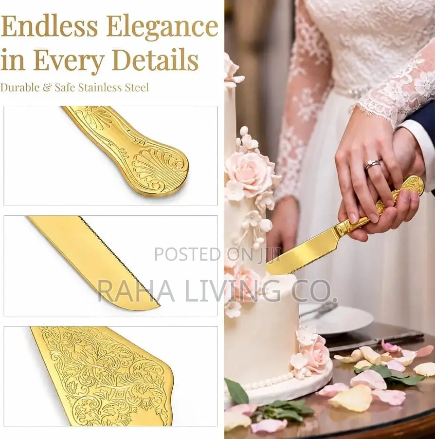 Gold Stainless Steel Cake Server Set | Knife 34cm | Server 29cm