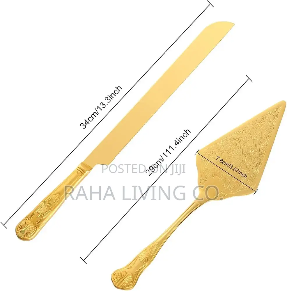 Gold Stainless Steel Cake Server Set | Knife 34cm | Server 29cm
