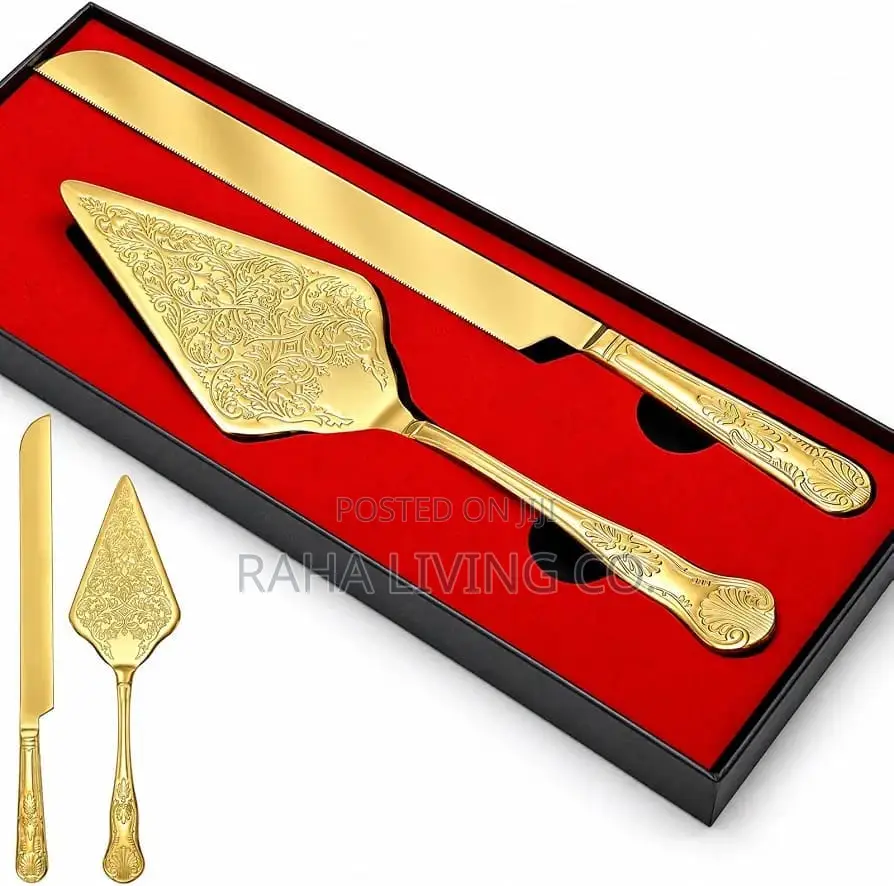 Gold Stainless Steel Cake Server Set | Knife 34cm | Server 29cm