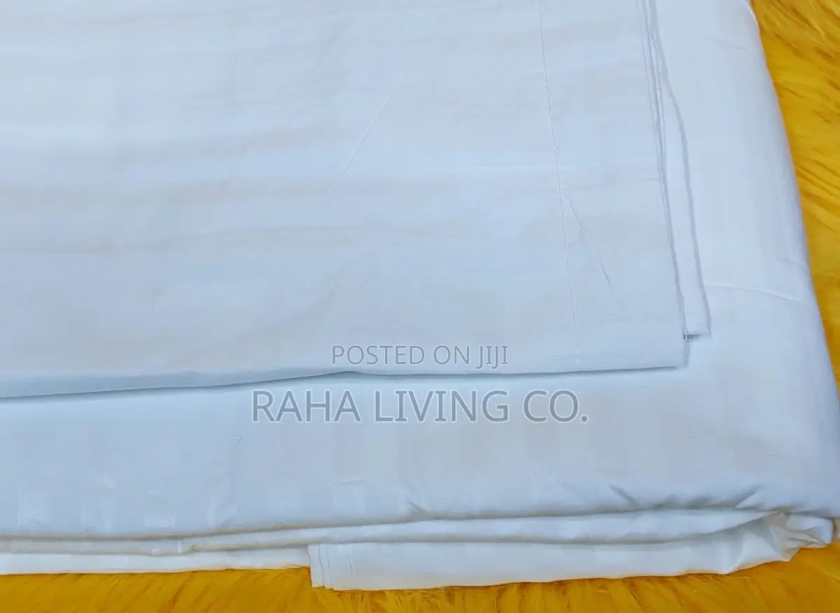 TC White Bedsheets | Size 6x6 | Plain White Striped Cotton Feel