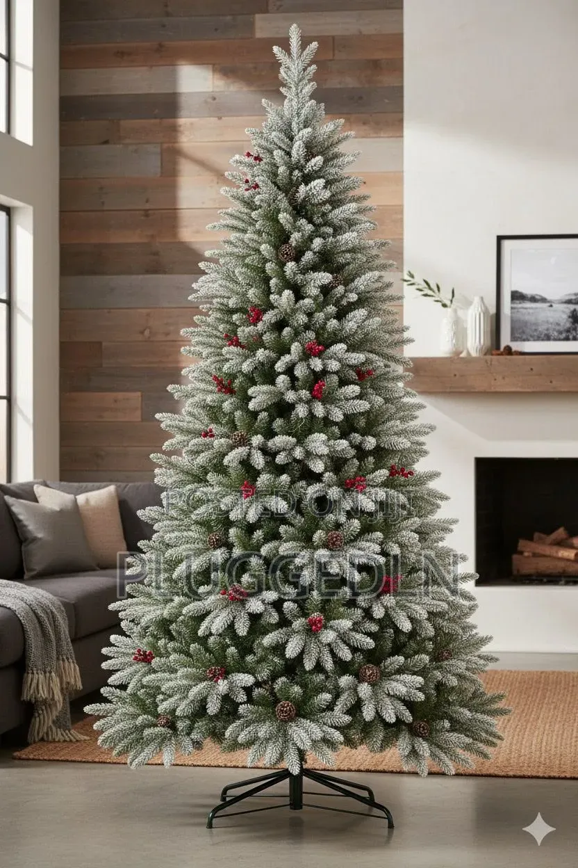 Christmas Tree 7ft Pine Snow Flocked Tree With Cone & Berries