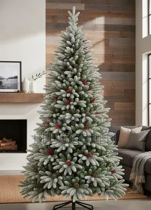 Christmas Tree 7ft Pine Snow Flocked Tree With Cone & Berries