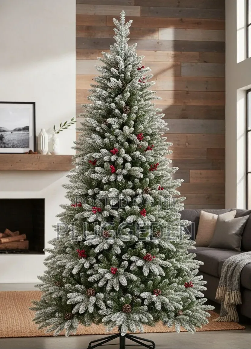 Christmas Tree 7ft Pine Snow Flocked Tree With Cone & Berries