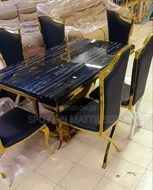 Executive Black Marble 6-Seater With Gold X-Frame Chairs. We Deliver!