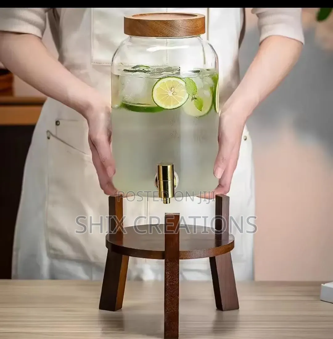 Multipurpose Beverage Juice Dispenser With Wooden Stand