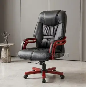 Executive Leather Office Chair-Mahogany Arms