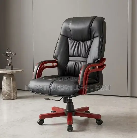 Executive Leather Office Chair-Mahogany Arms