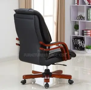 Executive Leather Office Chair-Mahogany Arms