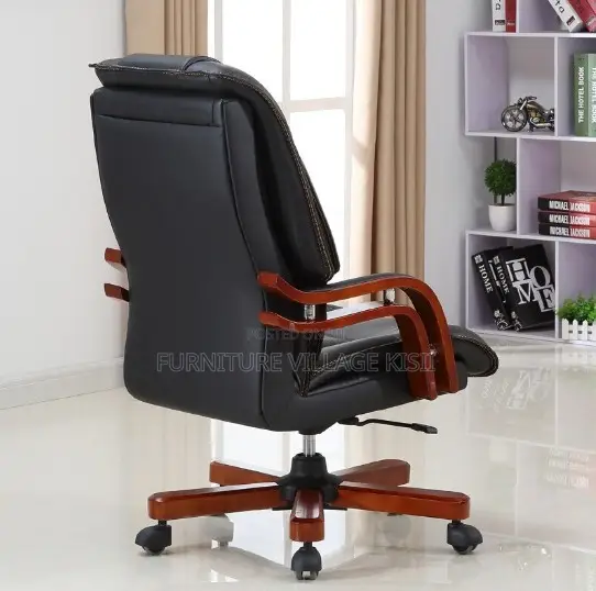 Executive Leather Office Chair-Mahogany Arms