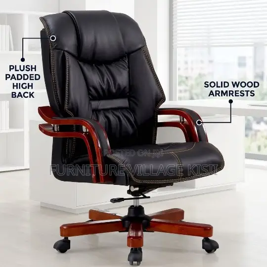 Executive Leather Office Chair-Mahogany Arms