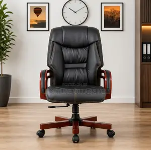 Executive Leather Office Chair-Mahogany Arms
