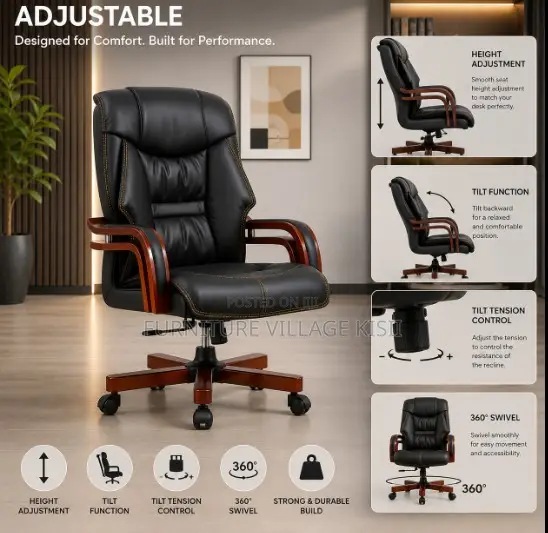 Executive Leather Office Chair-Mahogany Arms