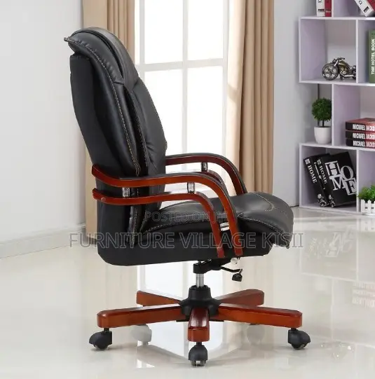 Executive Leather Office Chair-Mahogany Arms