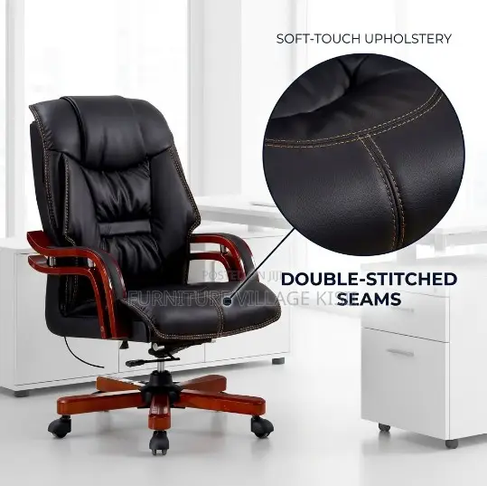 Executive Leather Office Chair-Mahogany Arms