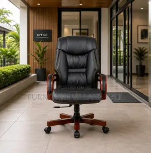 Executive Leather Office Chair-Mahogany Arms