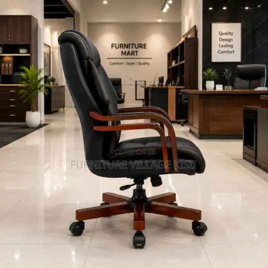 Executive Leather Office Chair-Mahogany Arms