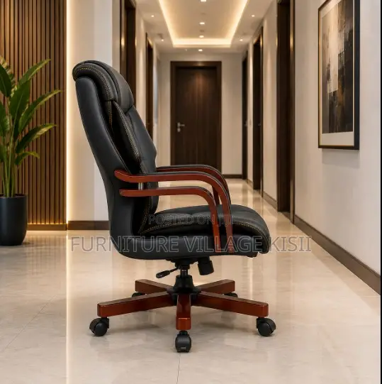 Executive Leather Office Chair-Mahogany Arms