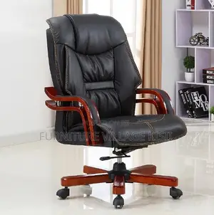Executive Leather Office Chair-Mahogany Arms