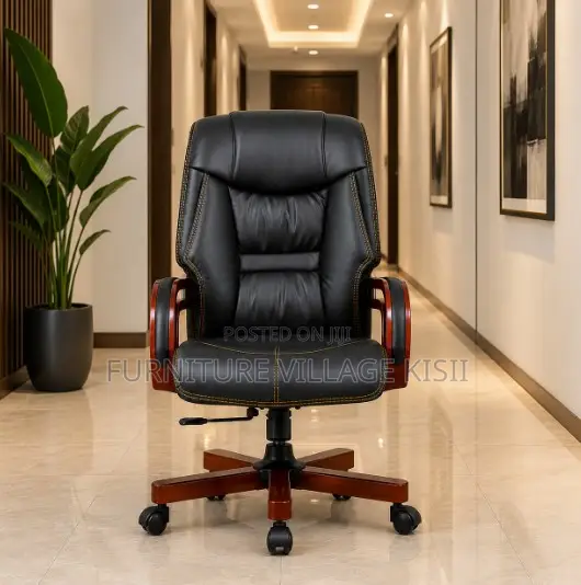 Executive Leather Office Chair-Mahogany Arms