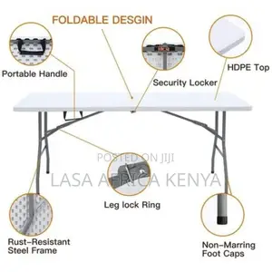 Lasa 180cm Folding Table - White Plastic, Indoor/Outdoor Use, Portable
