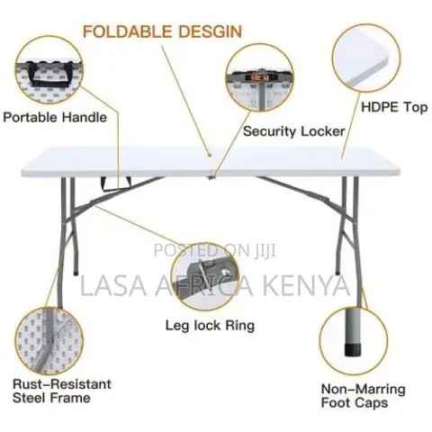 Lasa 180cm Folding Table - White Plastic, Indoor/Outdoor Use, Portable
