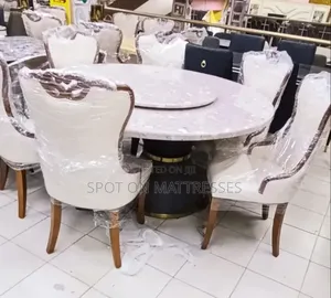 Family Round 6-Seater Dining With Rotating Lazy Susan / Terrazzo Top.