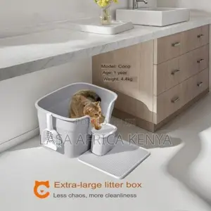 Extra Large Grey Cat Litter Box With High Sides Scoop
