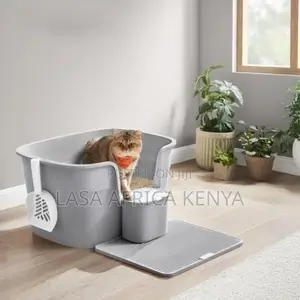 Extra Large Grey Cat Litter Box With High Sides Scoop