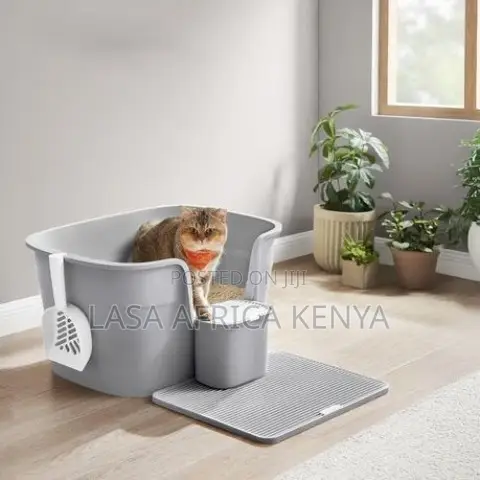 Extra Large Grey Cat Litter Box With High Sides Scoop