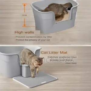 Extra Large Grey Cat Litter Box With High Sides Scoop