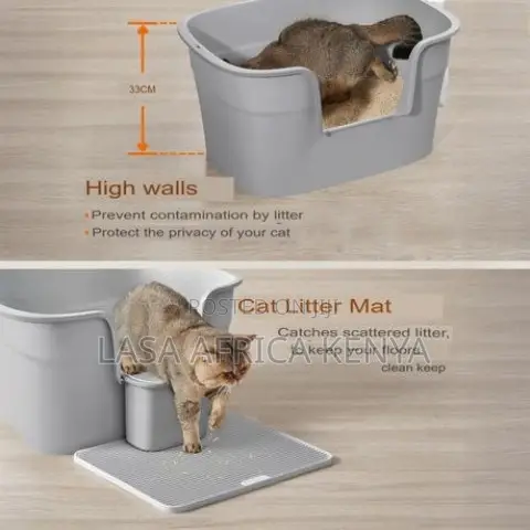 Extra Large Grey Cat Litter Box With High Sides Scoop