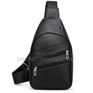 Unisex Chest Shoulder Black Leather Crossbody Sling Bag With