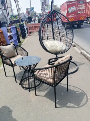 Black Wicker Balcony Set With Swing Chair
