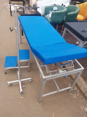 Examination Blue and Silver Bed,drip Stand, Stepping Stool 