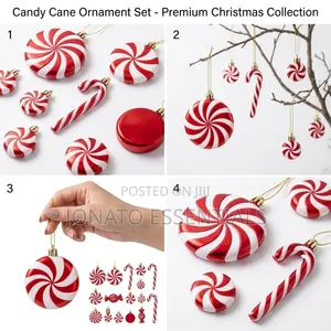 12Pcs Wooden Christmas Tree Ornaments Red White Candy Baubles