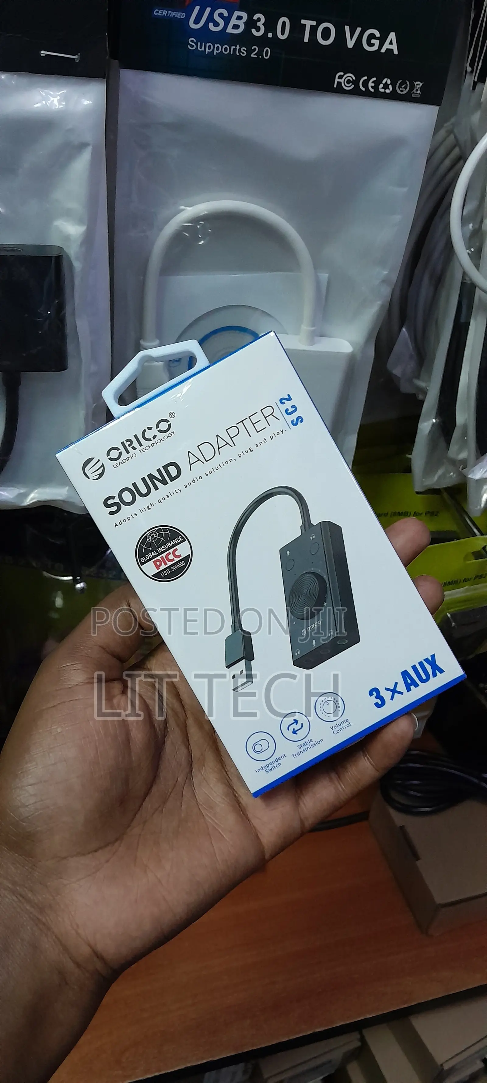 External USB Sound Card Adapter With Volume Control & 3 AUX Ports