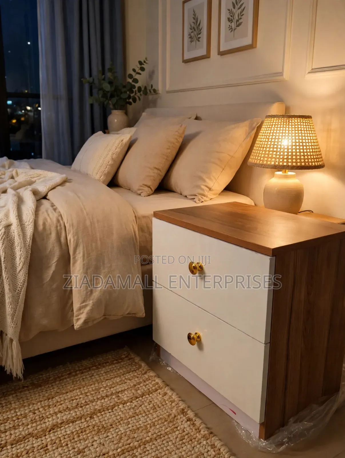Julz Bedside Drawers - 2 Drawer - White Gold Knobs - New
