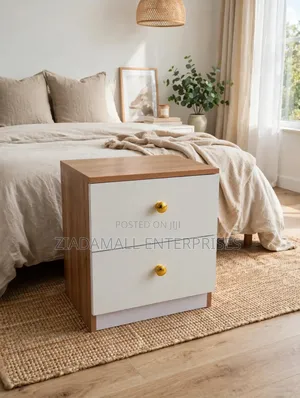 Julz Bedside Drawers - 2 Drawer - White Gold Knobs - New